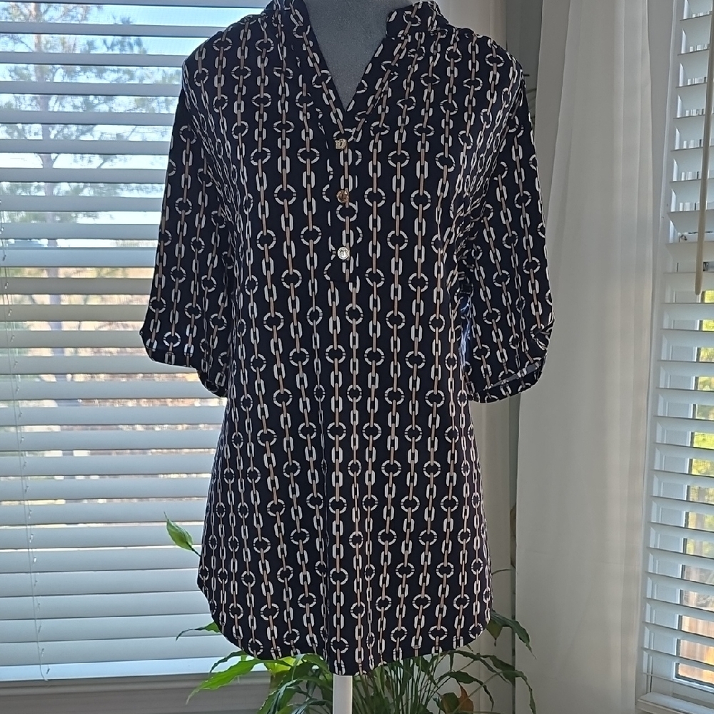 Perseption Navy and White Chain Print Button Down Shirt